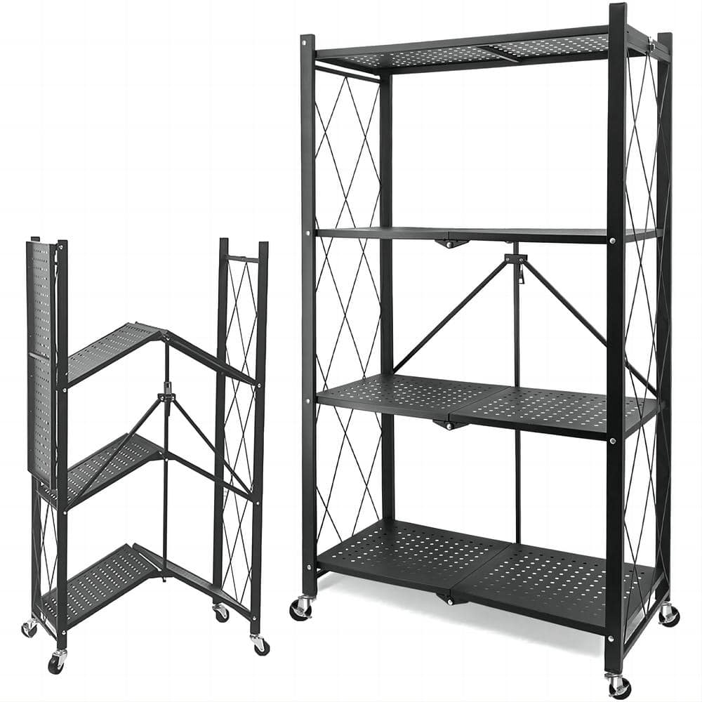 Tileon 4-Shelf Iron Pantry Organizer with Wheels in Silver, Adjustable Heavy-Duty Storage Shelves for Kitchen