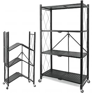 4-Tier Foldable Metal Rack Storage Shelving Unit, Kitchen Shelf with 3-Hooks