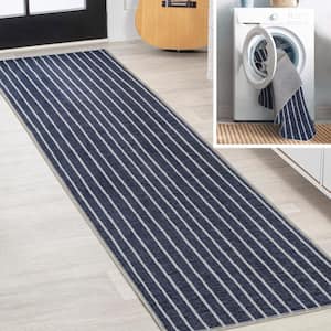 Rand Distressed Ticking Stripe Machine-Washable Navy/Ivory 2 ft. x 8 ft. Area Rug