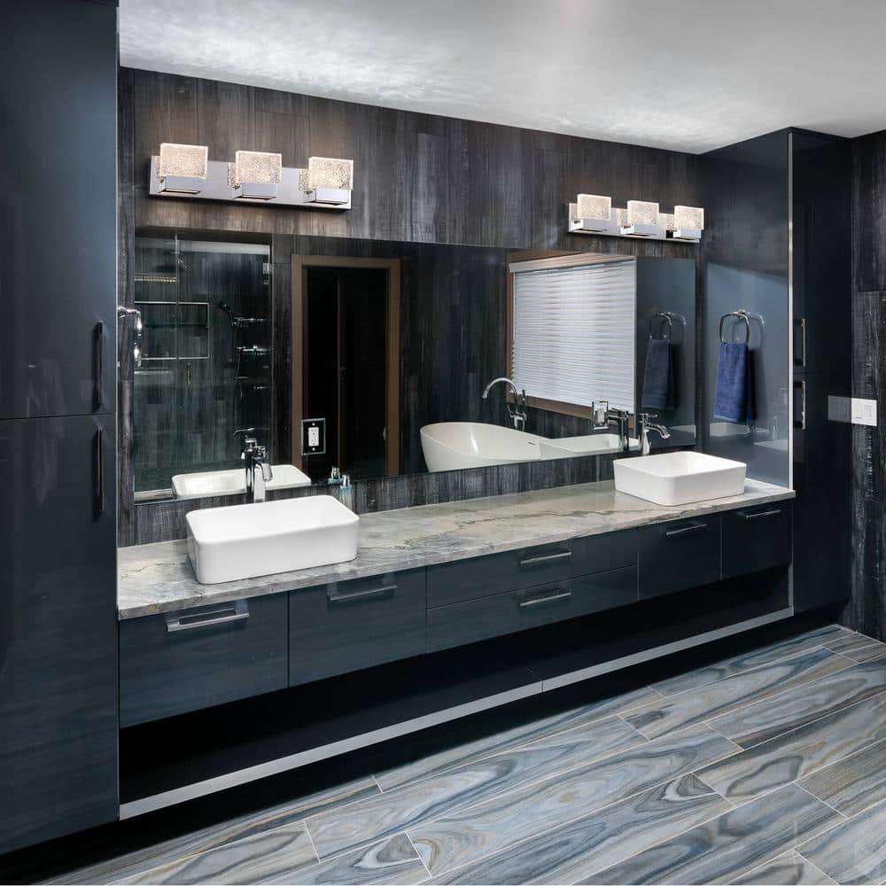 Polished Stainless Steel 24" LED Vanity Light with Clear Ice Glass