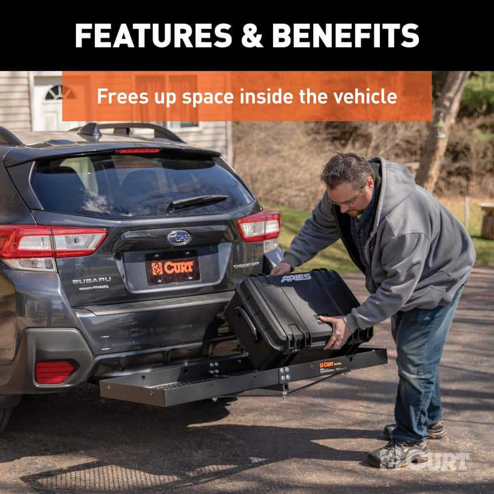Black Steel Tray-Style Hitch Cargo Carrier for Vans