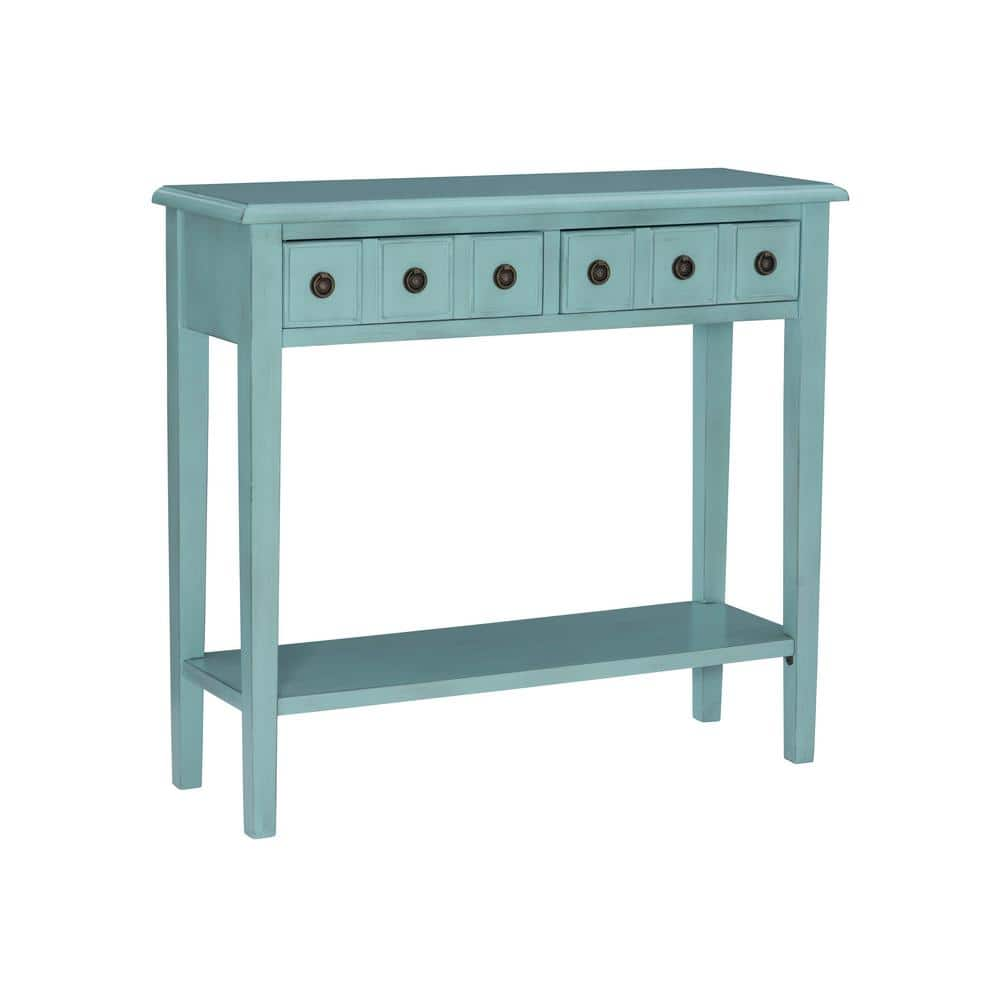 Powell Company Strand 38 in. L x 34.75 in. H Teal Rectangle Wood Top ...