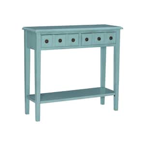Strand 38 in. L x 34.75 in. H Teal Rectangle Wood Top Console Table (2-Drawer)