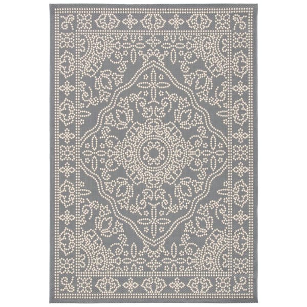 Courtyard Anthracite/Beige 5 ft. x 8 ft. Traditional Ornate Floral Indoor/Outdoor Area Rug