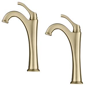 Arlo Brushed Gold Tall Vessel Bathroom Faucet with Pop-Up Drain (2-Pack)