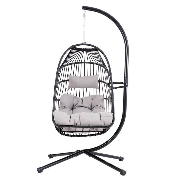 Wateday 3.28 ft. Free Standing Swing Hammock Egg Chair with Stand in Gray
