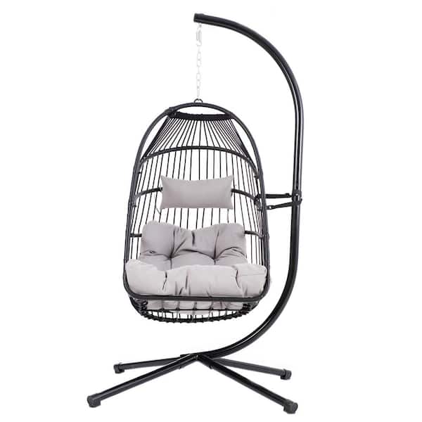 Wateday Metal Free Standing Hammock Chair Patio Swing with Stand in Gray