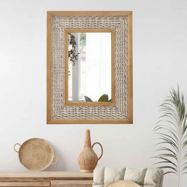 LuxHomez 24 in. W x 36 in. H Solid Wood Rectangular Frame Rustic Art Wall Mirror Decorative Mirror