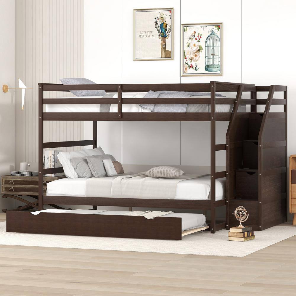 Harper & Bright Designs Espresso Full Over Full Wood Bunk Bed with Twin ...