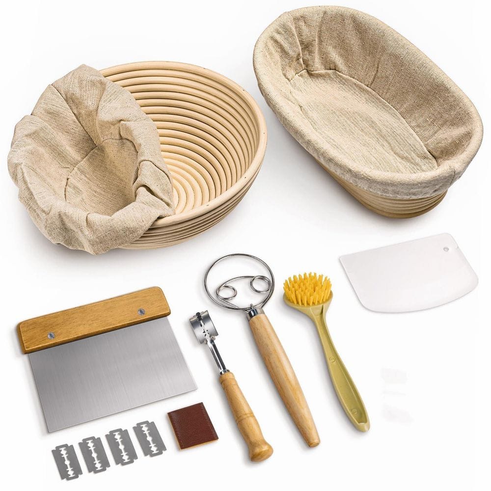 Wudkey 12-Piece Bread Banneton Proofing Basket Set, Cane Sourdough ...