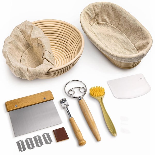 12-Piece Bread Banneton Proofing Basket Set, Cane Sourdough Baskets, with Dough Whisk Lame Bowl Scraper Silicone Brush