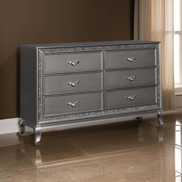 Benjara Silver 6-Drawer 66.5 in. W Dresser without Mirror