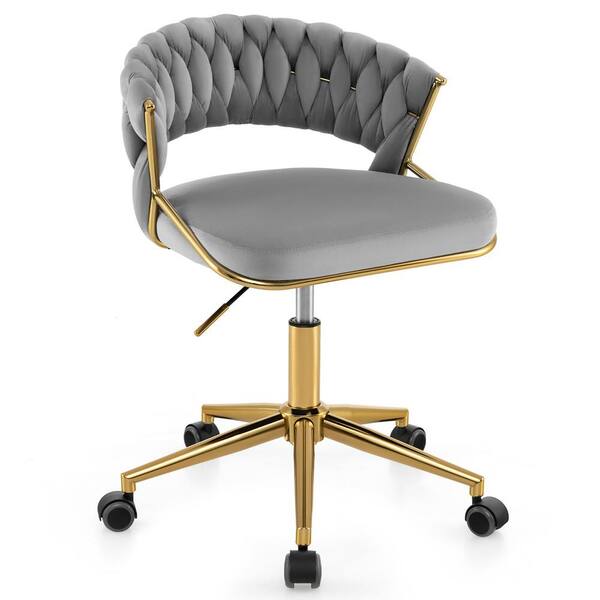Gymax Upholstered Polyester Swivel Ergonomic Home Office Desk Chair in Gray with Hand-woven Back