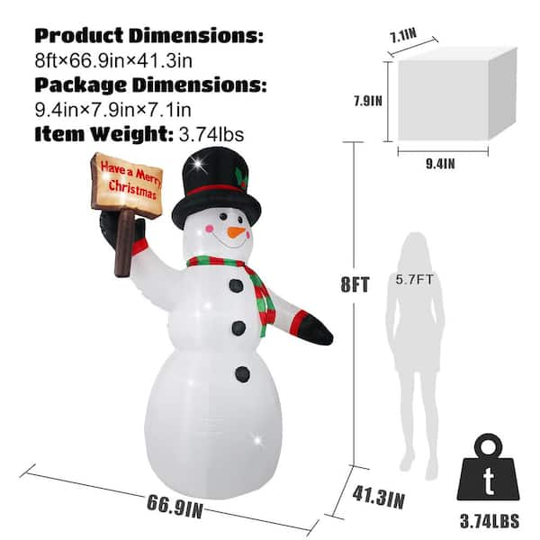 JOYDECOR 8 ft. Pre-Lit Built-In LED Snowman Christmas Inflatable