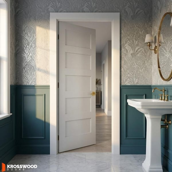 Krosswood Doors 30 in. x 80 in. Shaker 5-Panel Primed Solid Hybrid