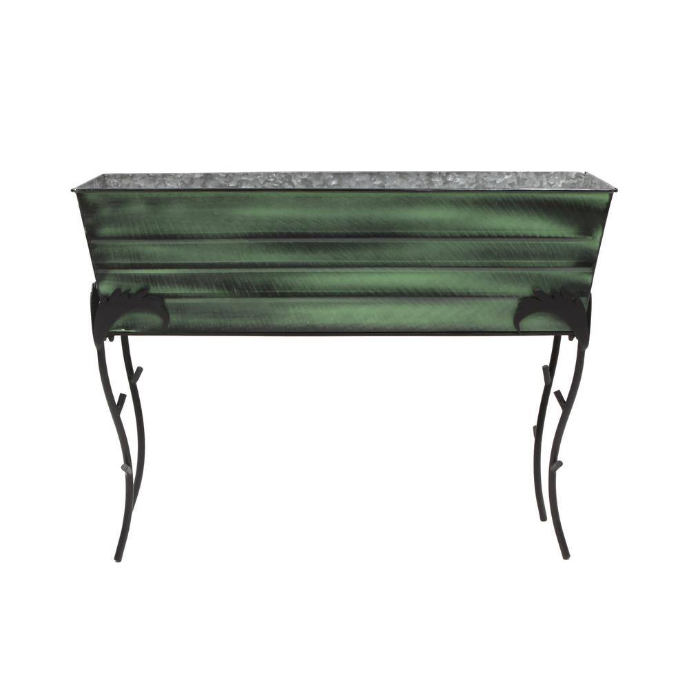 Green Galvanized Steel Flower Planter Box with Iron Stand