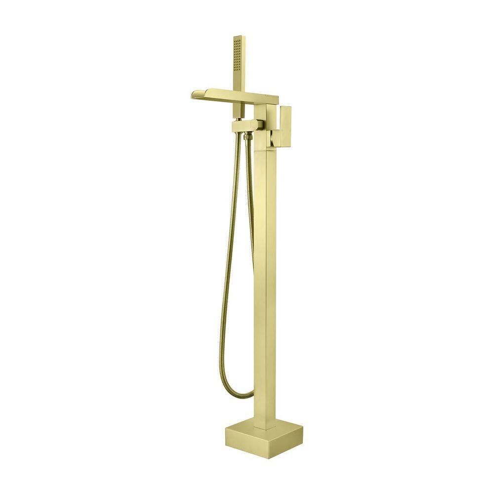 Single Handle Floor Mount Bathtub Faucet Freestanding Tub Filler Standing Shower Faucets with Handheld Shower in Gold price history on PriceWatchPro