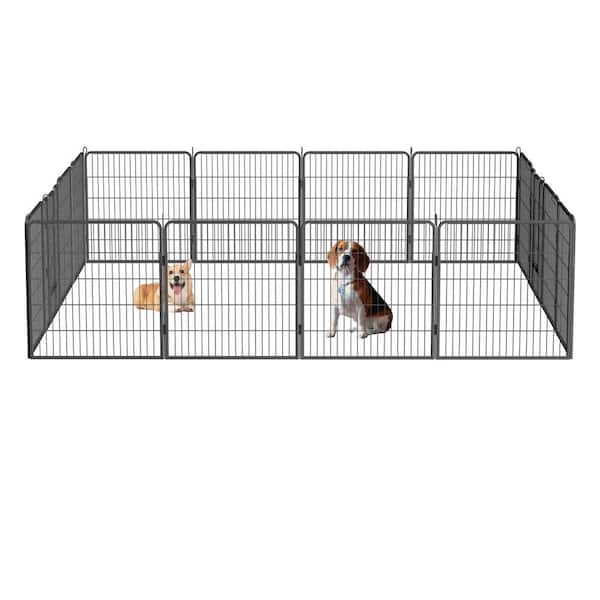 Dog Fence 16 Panels 32 H Pet Playpen Metal Outdoor Portable Camping RV Dog  Fences Runs Cage Foldable Exercise Pens Fencing with Two Doors Indoor