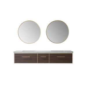 Capa 84 in. W x 22 in. D x 17.3 in. H Double Sink Bath Vanity in Dark Walnut with Grey Sintered Stone Top and Mirror