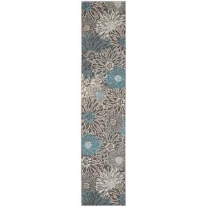 Passion Charcoal/Blue 2 ft. x 10 ft. Floral Contemporary Kitchen Runner Area Rug