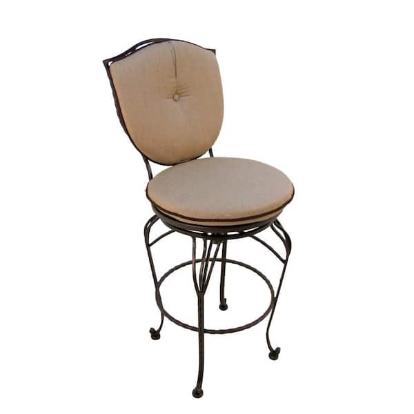 Arlington House Geneva Chocolate Brown Swivel Patio Bar Chair with Beige Cushion