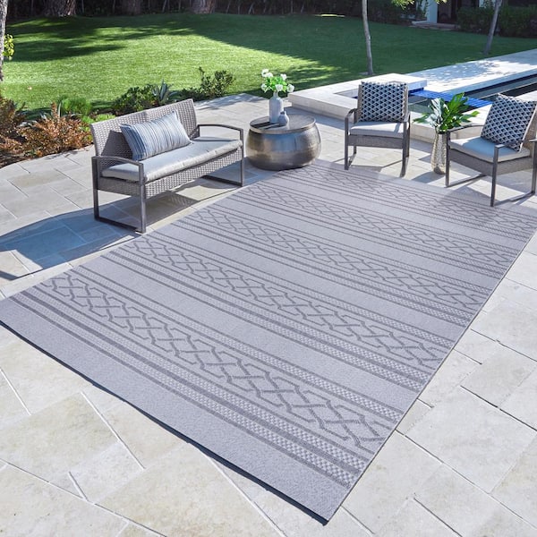 Calypso Biella Gray 8 ft. x 10 ft. Striped Indoor/Outdoor Area Rug