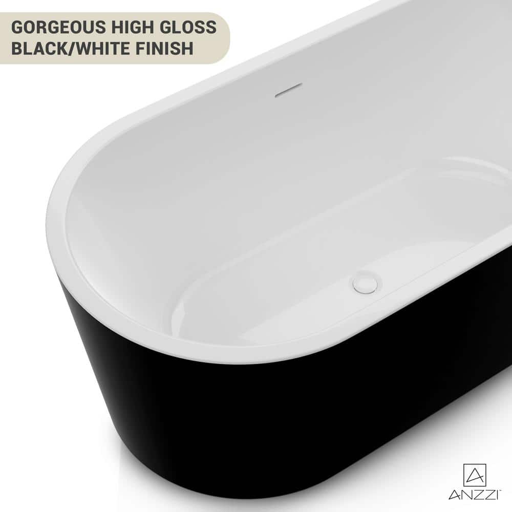 Black and White 55 Inch Acrylic Freestanding Bathtub