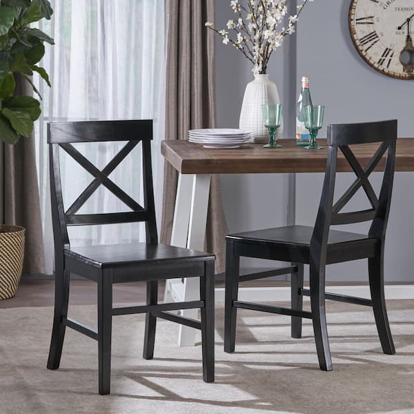 Farmhouse Black Acacia Wood Dining Chairs (Set of 2 )Rustic X Back Solid Wood Dining Room Chairs