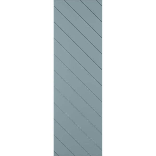 Ekena Millwork 12 in. W x 30 in. H True Fit PVC Diagonal Slat Modern Style Fixed Mount Board and Batten Shutters Peaceful Blue
