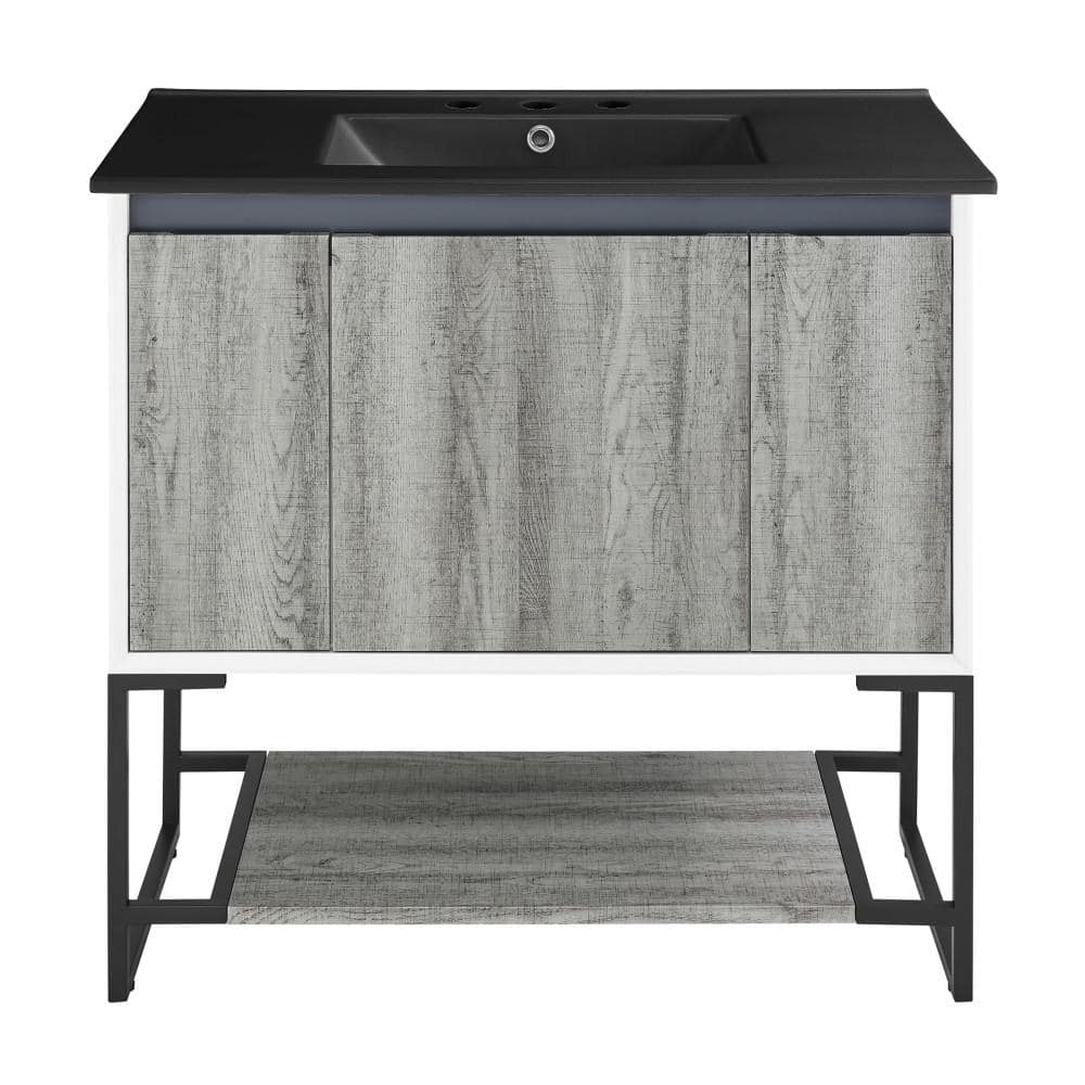 Marseille 36 in. Gray Bathroom Vanity in Black with 3-Hole Ceramic Sink Top price history on PriceWatchPro