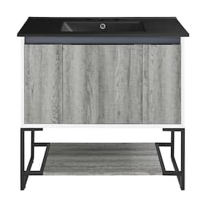 Marseille 36 in. Gray Bathroom Vanity in Black with 3-Hole Ceramic Sink Top