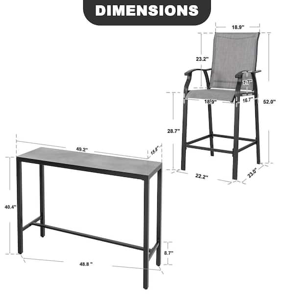 Black 5-Piece Textilene and Metal Outdoor Patio Bar Set with High Backrest and Tempered Glass Tabletop