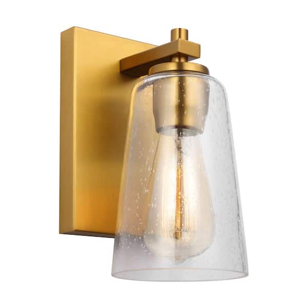 Generation Lighting Mercer 5 in. 1-Light Burnished Brass Traditional Wall Sconce with Clear Seeded Glass Shade