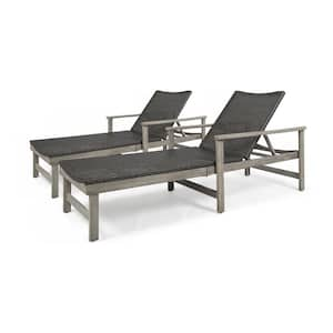 Hampton Light Grey Wash 2-Piece Faux Rattan and Wood Outdoor Patio Chaise Lounges