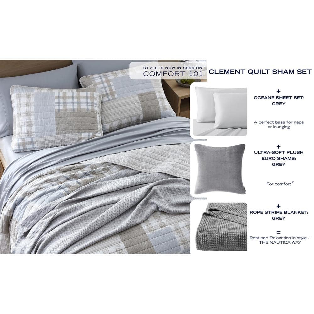 Navy Cotton Reversible Full Quilt Set