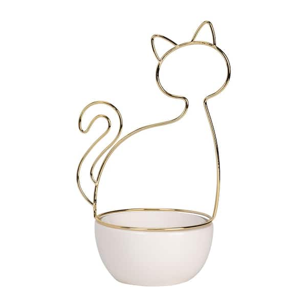 Liv & Skye White Ceramic 10 in. Cat Trinket Tray