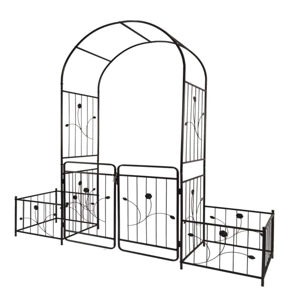 79.5 in. W x 86.6 in. H Black Metal Garden Arch with Double Gate & Planter Stands for Climbing Plants price history on PriceWatchPro