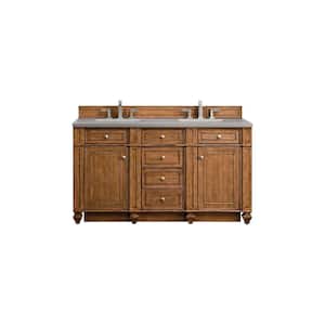 Bristol 60 in. W x 23.5 in. D x 34 in. H Double Bathroom Vanity in Saddle Brown with Grey Expo Quartz Top