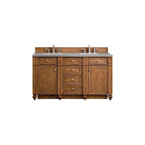 James Martin Vanities Bristol 60 in. W x 23.5 in. D x 34 in. H Double Bathroom Vanity in Saddle Brown with Grey Expo Quartz Top