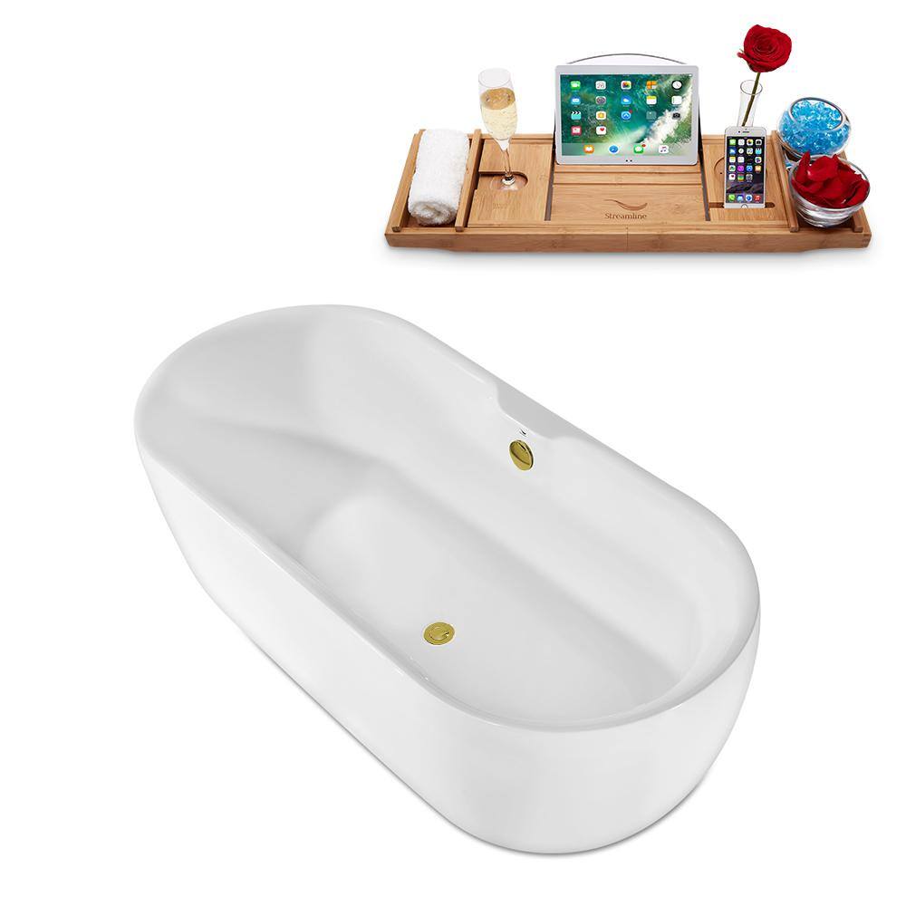 67" White Acrylic Freestanding Clawfoot Bathtub with Gold Hardware