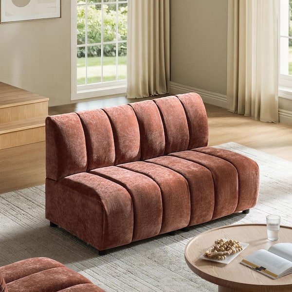Josue 56 in. Armless 2-piece Polyester Modern Sectional Sofa in Rust