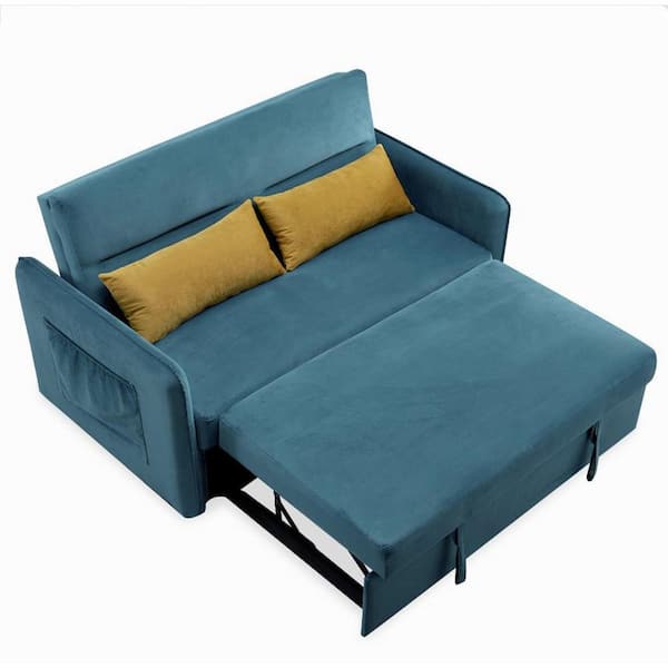 Magic Home 57 In Blue 2 Seats Full, Full Size Sleeper Sofa With Storage