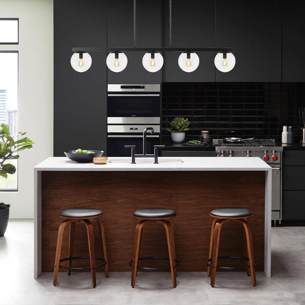 Luca Parisian 45.5" Black Glass Globe Linear LED Pendant Light