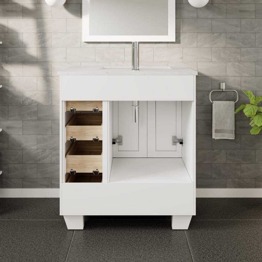 White Solid Wood 28 Inch Freestanding Bathroom Vanity with Porcelain Sink