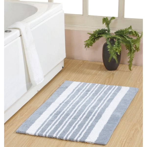 Delran 24 in. x 40 in. Blue Water Cotton Tufted Reversible Bath Rug