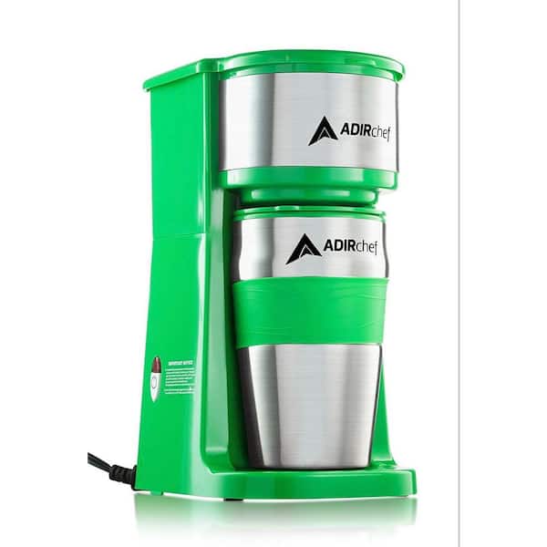 AdirChef Grab'n Go Green Single Serve Coffee Maker with Stainless Steel Travel Mug
