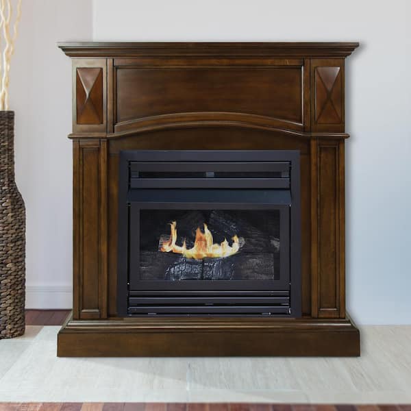 Pleasant Hearth 20,000 BTU 36 in. Compact Convertible Ventless Propane Gas Fireplace in Cherry