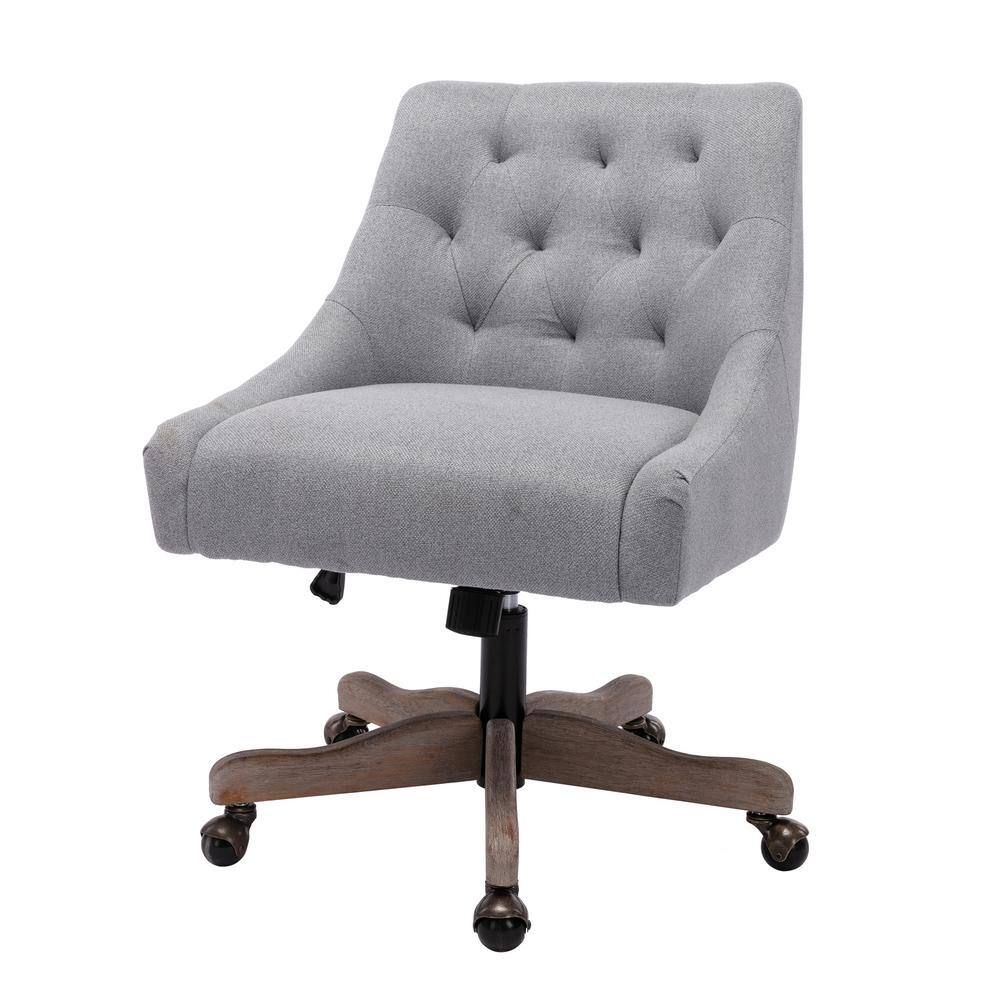 Spaco Grey Linen Fabric Tufted Modern Leisure Adjustable Office Chair with  Solid Wood Feet MB-W39532757 - The Home Depot