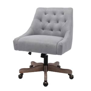 Grey Linen Fabric Tufted Modern Leisure Adjustable Office Chair with Solid Wood Feet