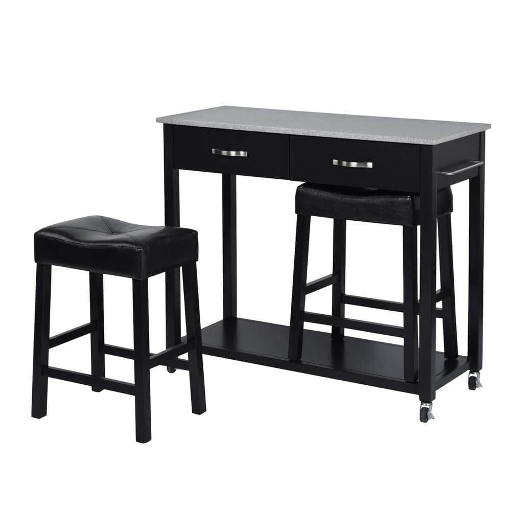 FurnitureR Kayla 3-Piece Marble Top Black Bar Table Set (Carton 2 of 2 only)